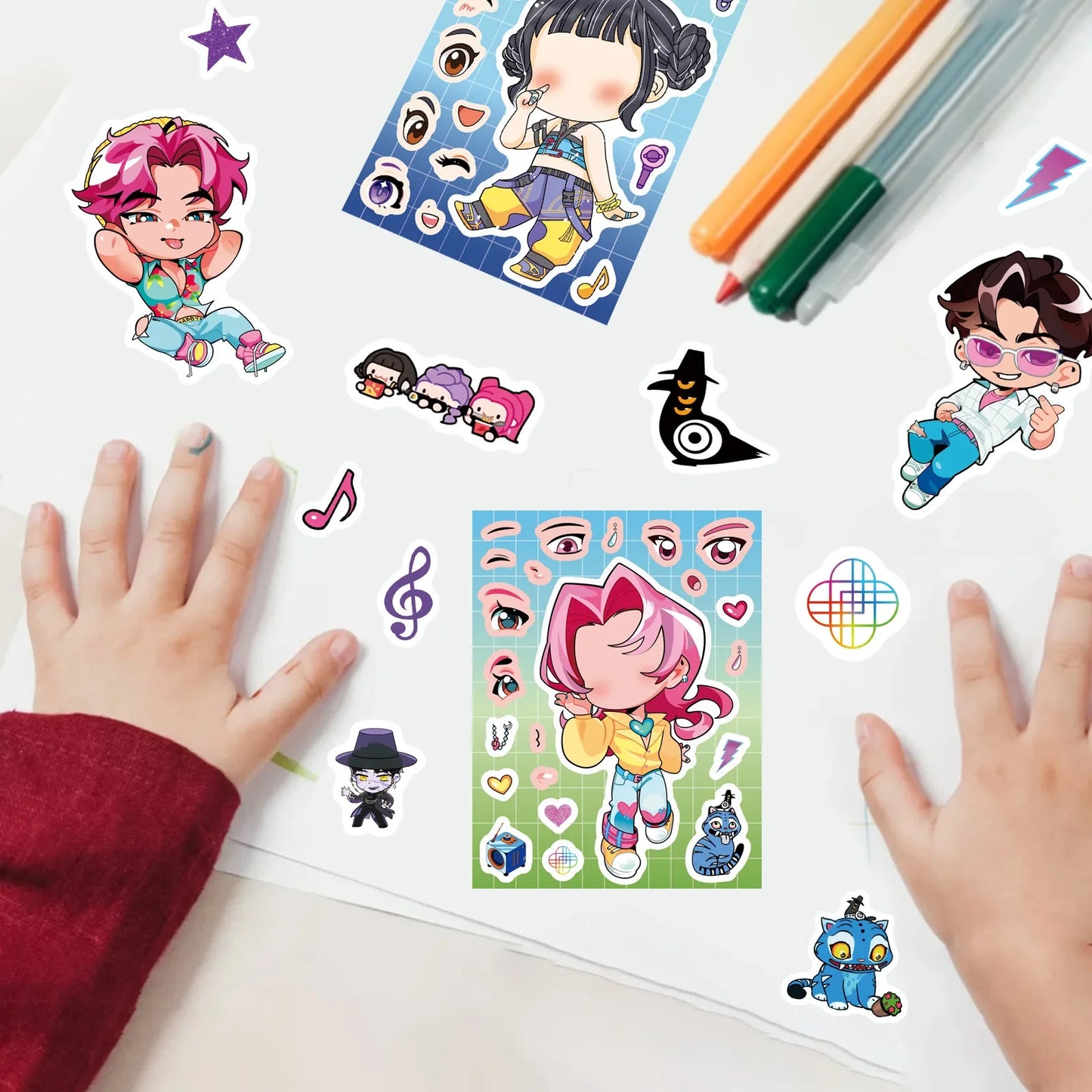 8/16/24pcs K-Pop Demon Hunters Puzzle Stickers – Cute Cartoon DIY Decals for Phone, Laptop & Luggage