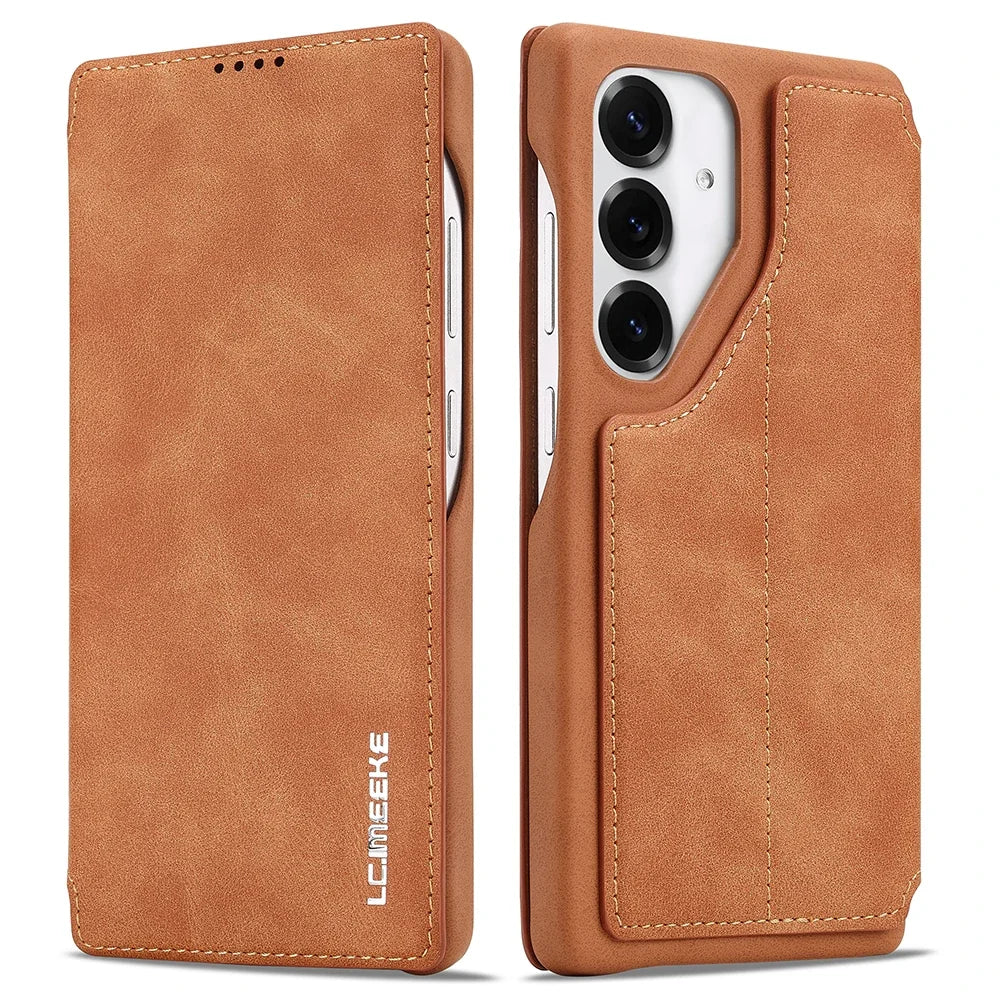 Ultra-Thin Leather Flip Case for Samsung Galaxy - Card Holder & Stand Cover for S26 Ultra, S26 Plus, S25 Ultra & S24 Ultra