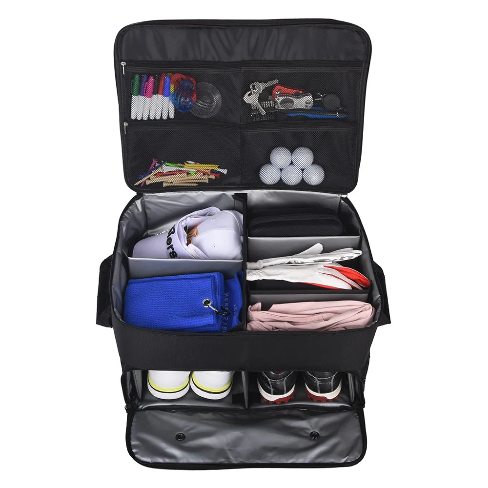 Golf Trunk Organizer – Waterproof Car Bag with Large Storage Box for Shoes, Balls, Tees, Clothes, Gloves & Accessories