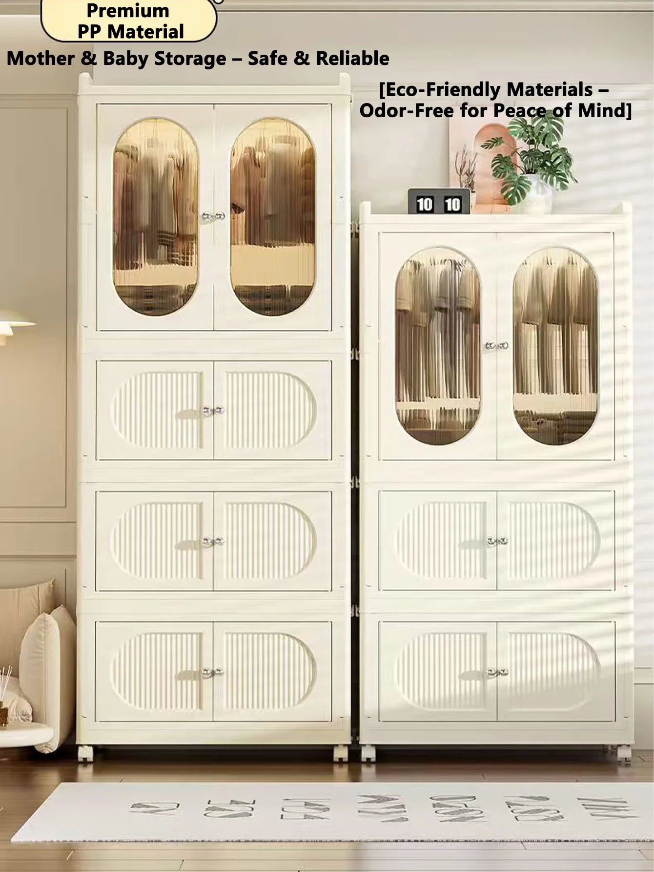 Foldable Storage Cabinet with Drawers – Dustproof Wardrobe Organizer for Home & Office