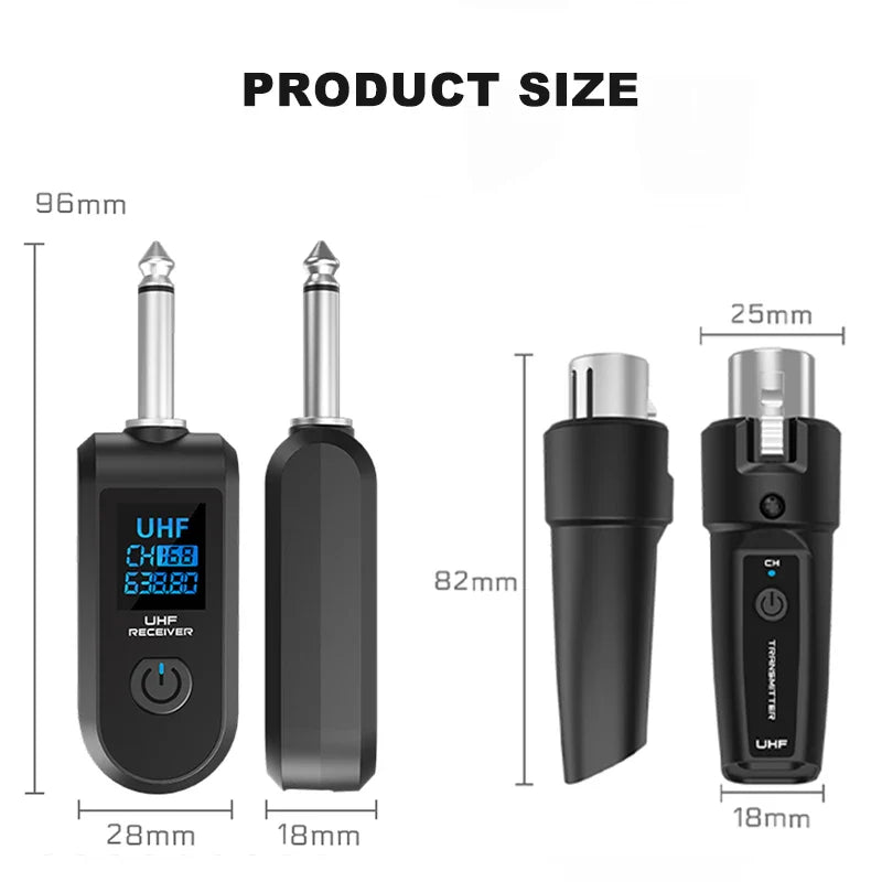 BOMGE UHF XLR Wireless Microphone Adapter System – Transmitter & Receiver for Dynamic Microphone, Guitar, Audio Mixer & PA System