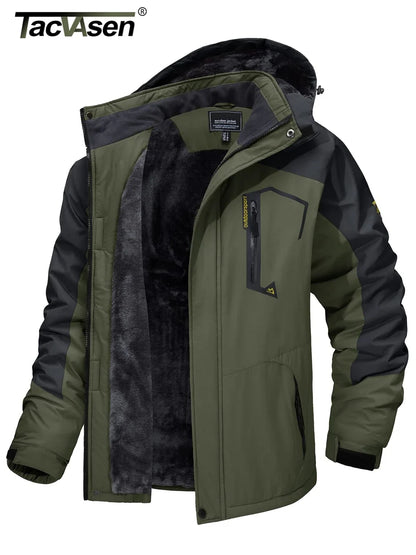 Men’s Fleece Lined Mountain Jacket - Removable Hooded Winter Ski, Snowboard and Hiking Parka Coat