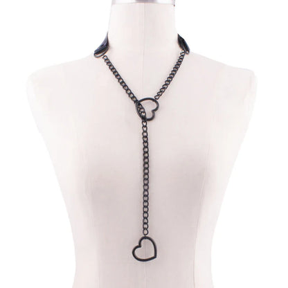 Heart Slip Chain Necklace – Black Leather Gothic Choker for Women, Punk & Goth Jewelry