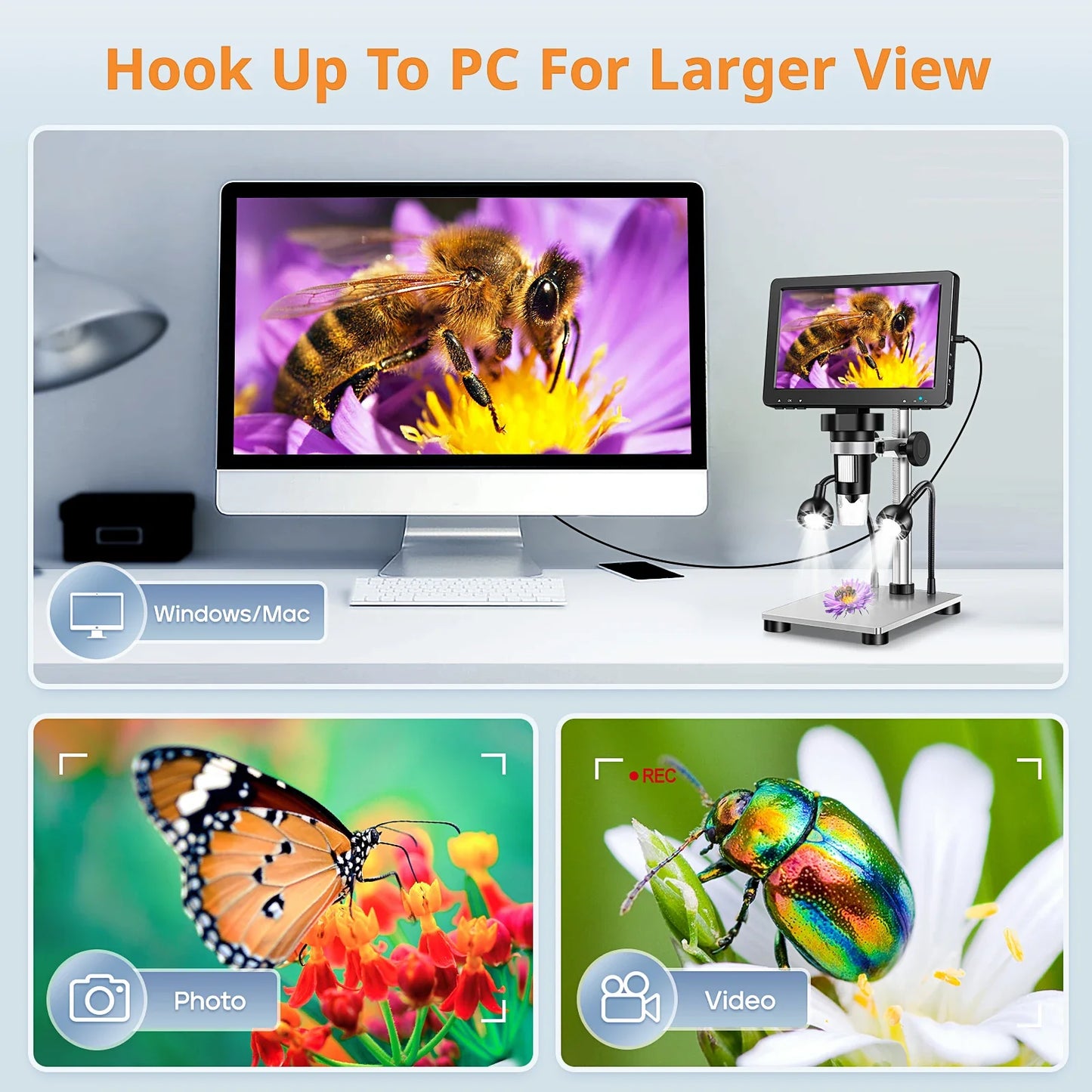 Hayve 7" Digital Microscope – 1200X Zoom, 12MP HD Camera Magnifier for Soldering & Phone Repair