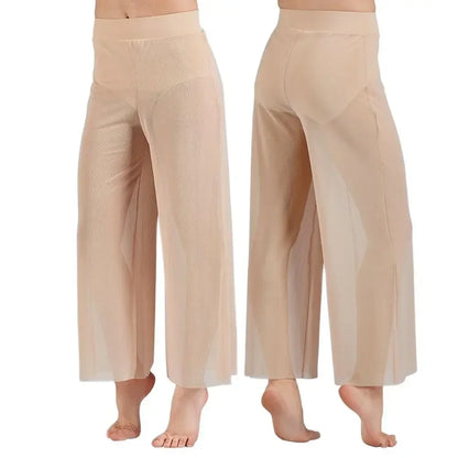 Women’s Lyrical Mesh Wide Leg Dance Pants – High Waist Modern Ballet Palazzo Trousers Contemporary Dance Costume Plus Size