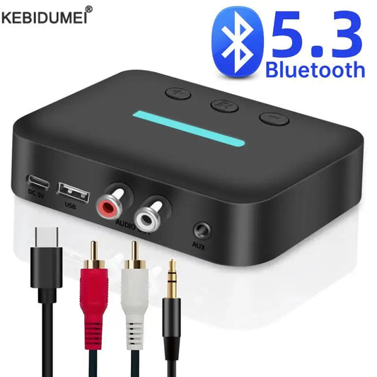 USB Bluetooth 5.3 Audio Receiver Adapter with 3.5mm AUX RCA | Wireless Music Streaming & U-Disk Playback for Desktop Speakers and Amps