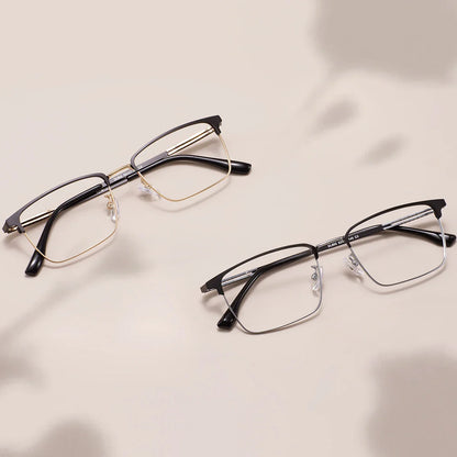 Comfortable Rectangular Men’s Business Glasses – Full Rim Browline Metal Frame for Optical Prescription Lenses