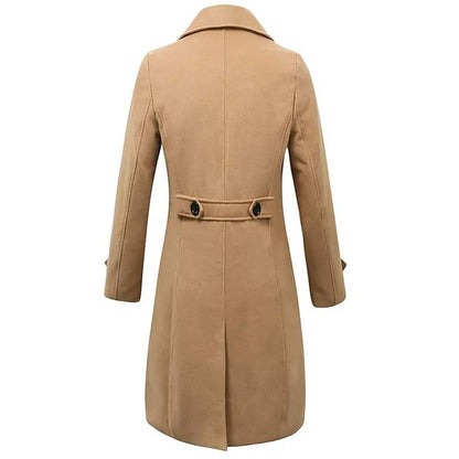 Men’s Autumn Winter Wool Coat – Double-Breasted Long Trench, Business Casual England-Style Wool Blend Jacket