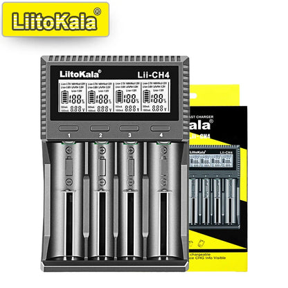 LiitoKala Lii-CH4 Smart Battery Charger – 4-Slot Fast USB-C Charging for 18650/21700/26650/AA/AAA Ni-MH & Li-Ion with Auto Detect