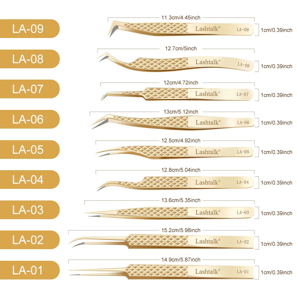 Lashtalk Precision Fiber Tip Tweezer - Diamond Grip Anti-Slip Gold Stainless Steel for Eyelash Extensions Makeup by Nagaraku