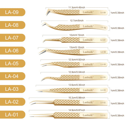 Lashtalk Precision Fiber Tip Tweezer - Diamond Grip Anti-Slip Gold Stainless Steel for Eyelash Extensions Makeup by Nagaraku