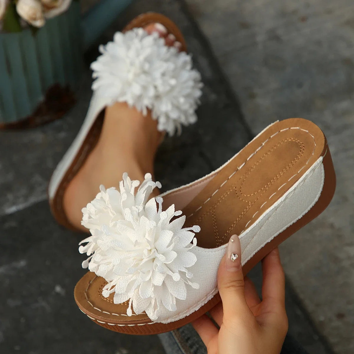 Women's Flower Wedge Sandals - Breathable Open-Toe Slip-On Summer Shoes