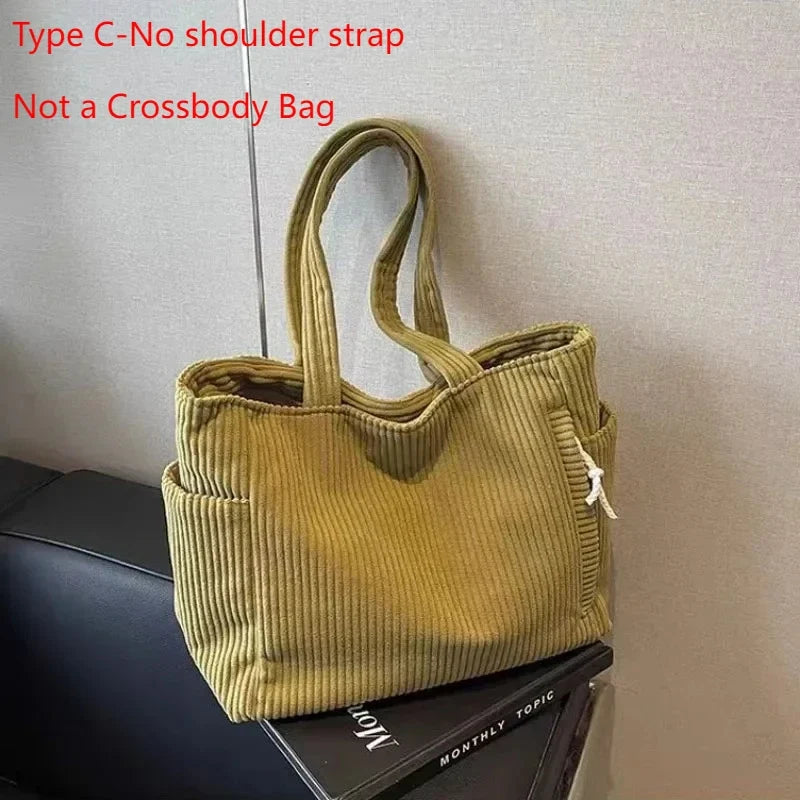 Fashion Corduroy Shoulder Bag - Large Capacity Unisex Square Crossbody Bag for College, Commuting & Casual Travel