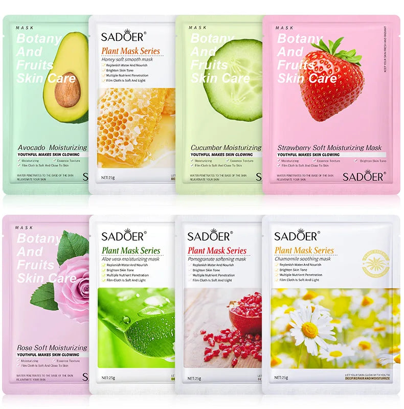 8PCS Natural Plant Facial Masks – Korean Skincare Hydrating, Moisturizing & Firming Face Care Set