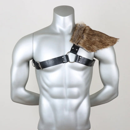 UYEE Men's Medieval Viking Fur Shawl – Barbarian Shoulder Cowl Mantle with Chest Belt & Fur Capelet for Cosplay
