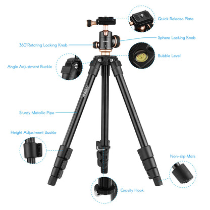 Andoer Q160SA Camera Tripod – Panoramic Ballhead for DSLR, Digital Cameras, Camcorders, Canon, Nikon, Sony