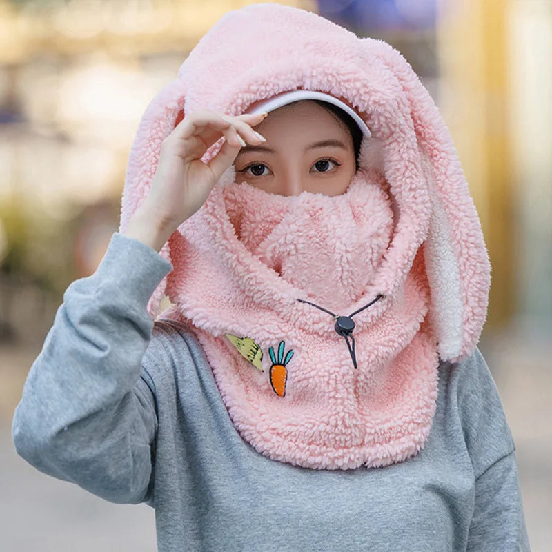 Winter Wool Ski Hat & Helmet Cover – Soft, Warm, Cute Cartoon Bunny Ears for Casual Skiing