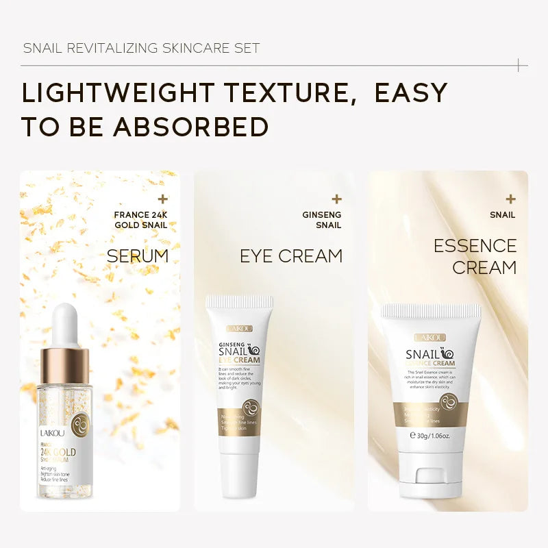 LAIKOU 3pcs Vitamin C & 24K Gold Sakura Skincare Set — Moisturizing Face Cream, Serum & Eye Cream, Anti-Wrinkle Face Care Kit