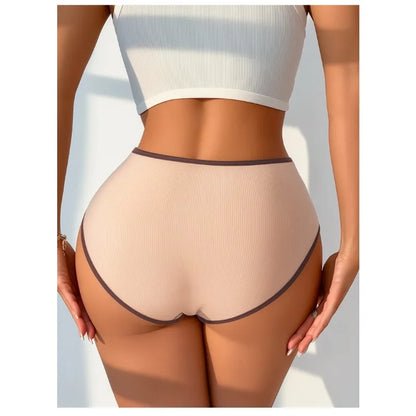 Low Waist Ribbed Women’s Underwear - Breathable Color-Matching Hip Lift Bow Briefs