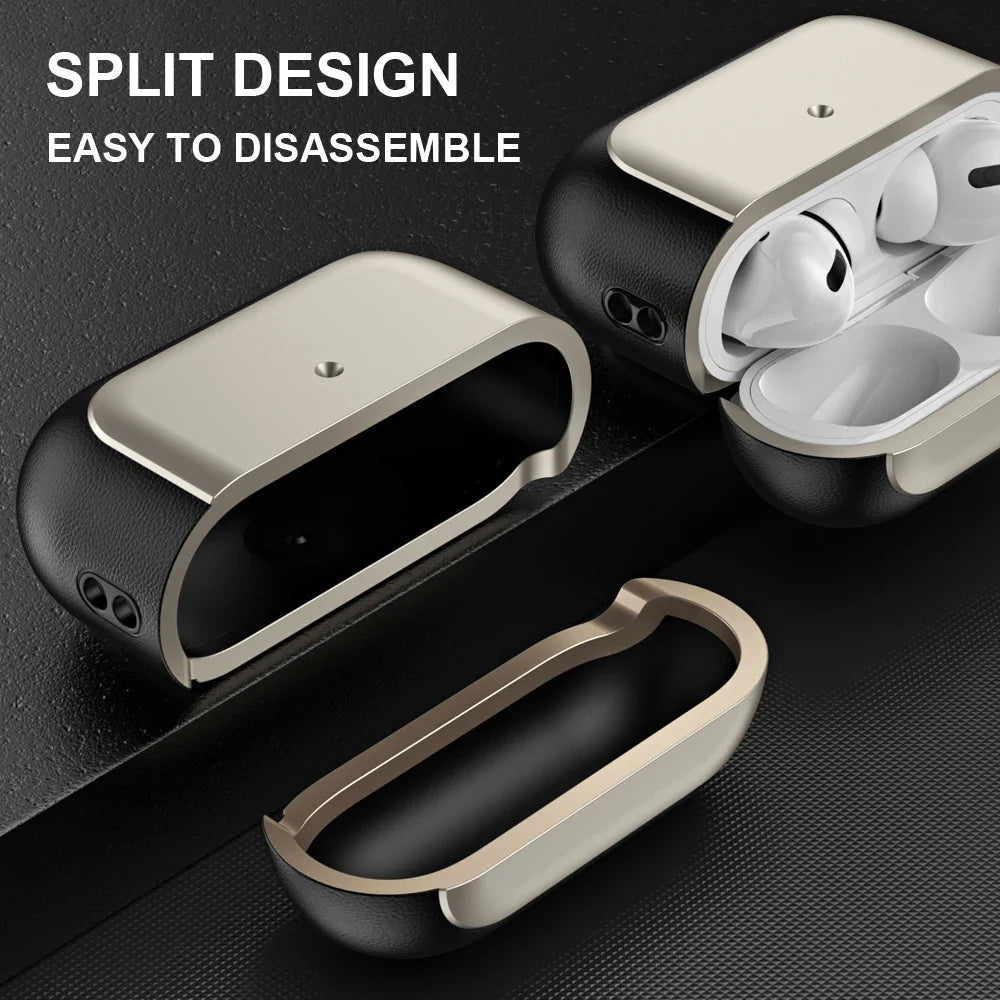 Luxury Leather Pattern Earphone Case for AirPods Pro 2/3/4 – Shockproof ANC Cover with Lanyard