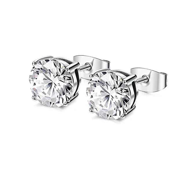1–8 Pairs Stainless Steel Cubic Zirconia Stud Earrings Set – 6MM Unisex Minimalist Ear Piercing Jewelry for Men & Women