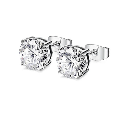 1–8 Pairs Stainless Steel Cubic Zirconia Stud Earrings Set – 6MM Unisex Minimalist Ear Piercing Jewelry for Men & Women