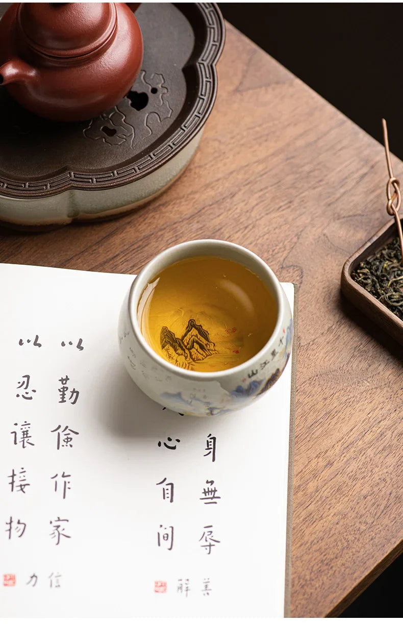 140ml Hand-Painted Ceramic Tea Cup – Exquisite Ice Crack Glaze Porcelain Master Cup for Tea Accessories (1pc)
