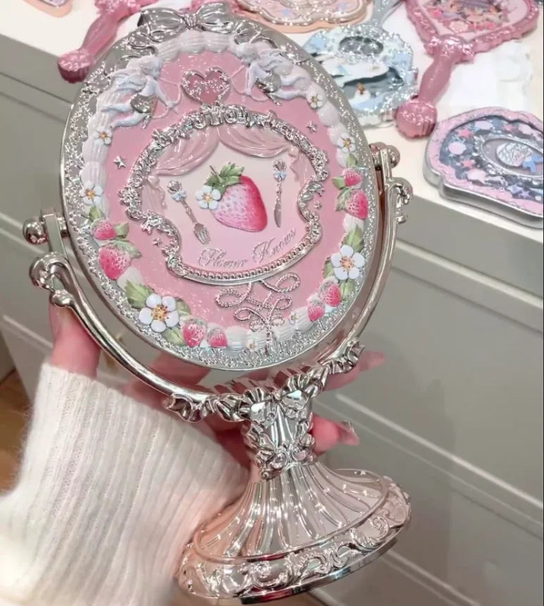 Flower Knows Angel Series Handheld Mirror – White, Black & Pink Compact Mirror