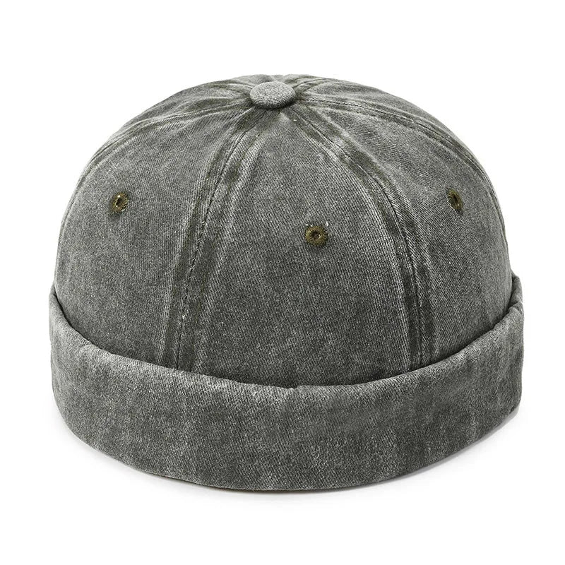 Fashion Denim Docker Cap – Brimless Skullcap Sailor Beanie Hat for Men & Women, Solid Color Adjustable Bucket Dad Cap Streetwear Style