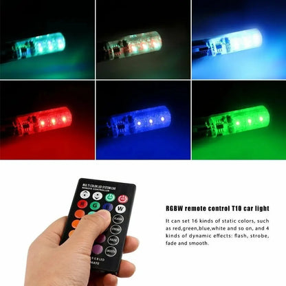 1SET T10 W5W RGB LED Bulb 12SMD 5050 CANbus - 194 168 Car Wedge Light with Remote Controller, Flash Reading, Clearance Lights
