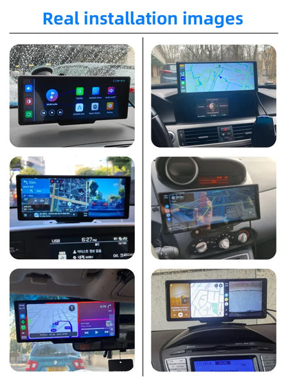 10.26'' 4K Dash Cam Car Mirror Video Player - Wireless CarPlay, Android Auto, GPS, and Rearview Camera Monitor