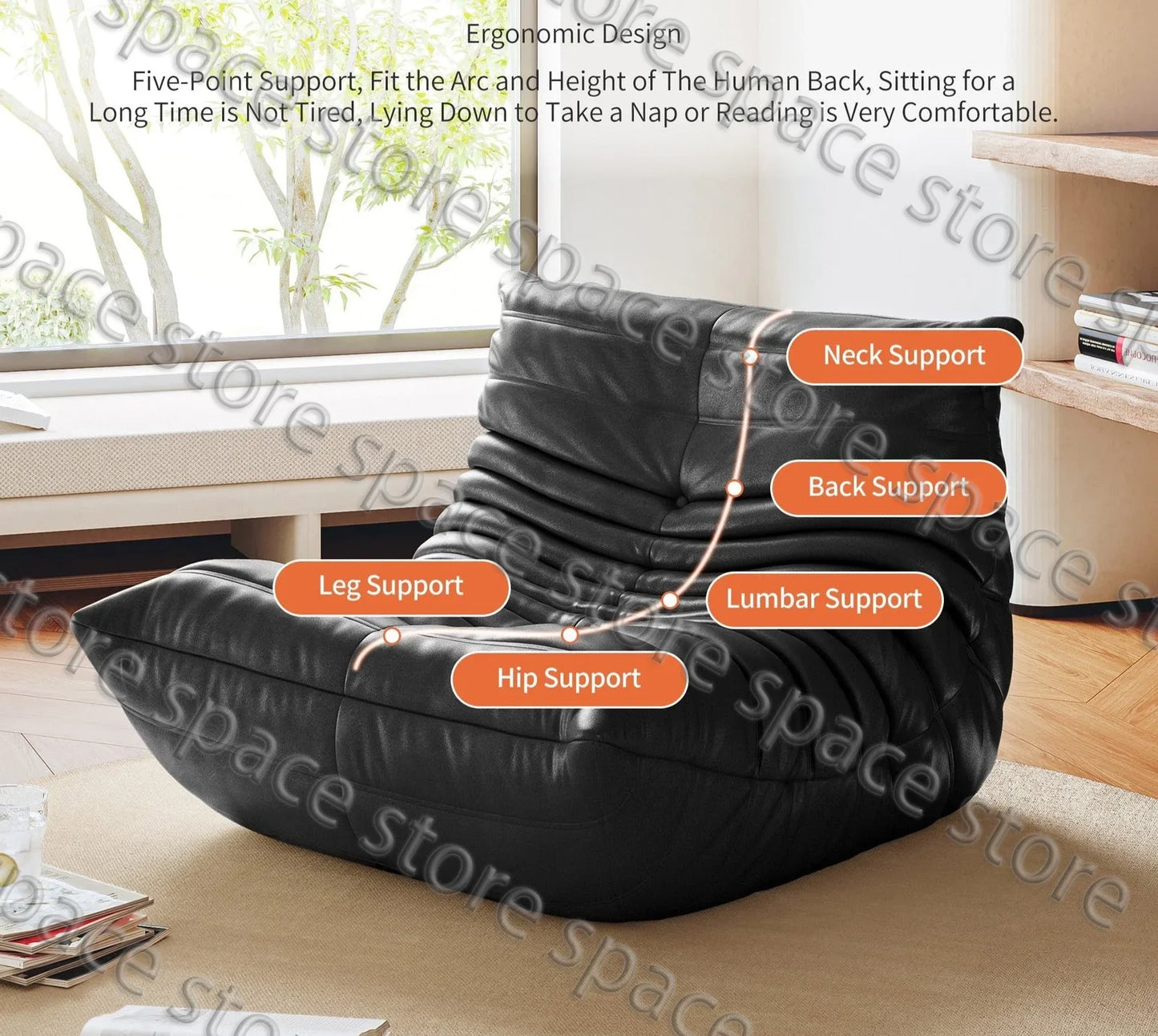 Caterpillar Single Sofa Chair – Cozy Tatami Lounge Chair for Living Room, Bedroom, Balcony, Reading, and Leisure