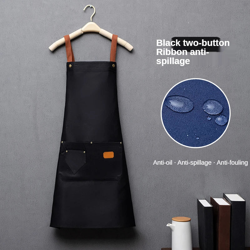 Customized Embroidery Kitchen Apron – Waterproof Bib with Logo, Signature, Pockets, and Waist Bag for Home Chefs & Bakers
