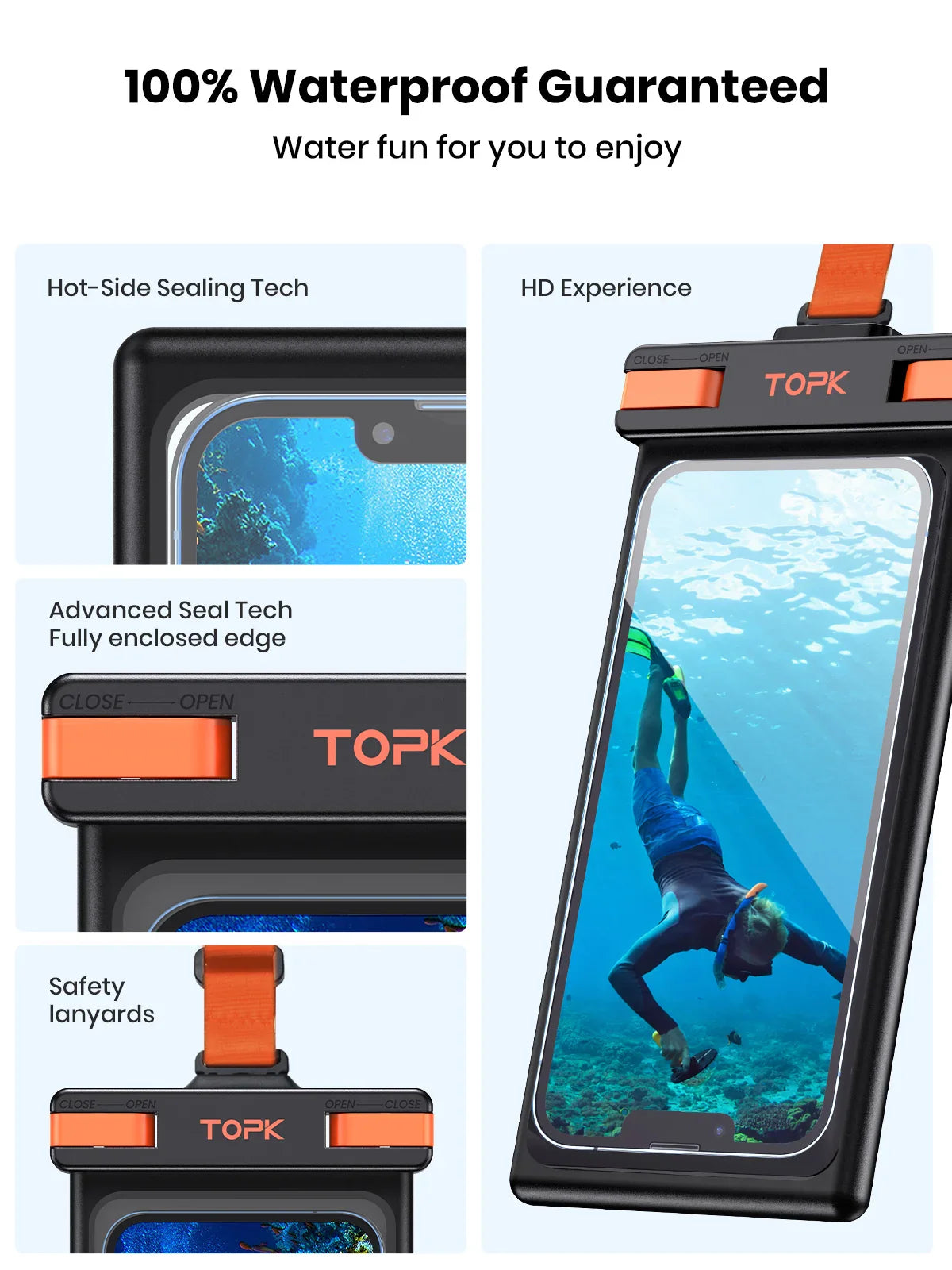 TOPK Waterproof Phone Pouch: IPX8 Underwater Screen Touchable Case for Mobile Phones Up to 7.0 inches