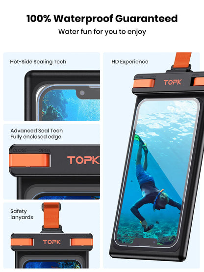 TOPK Waterproof Phone Pouch: IPX8 Underwater Screen Touchable Case for Mobile Phones Up to 7.0 inches
