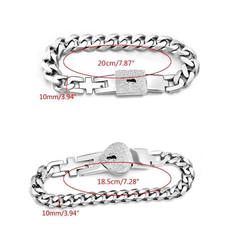2-Piece Couple Bracelets Set – Heart Lock and Key Fashion Bangle Jewelry, Romantic Gift for Him and Her
