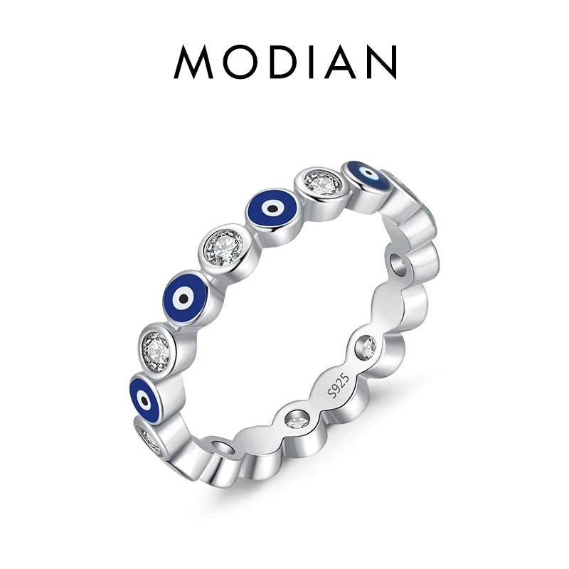 MODIAN 925 Sterling Silver Blue Ghost Eyes Ring — Sparkling Cubic Zirconia for Women