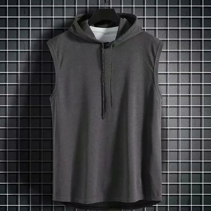 Ice Silk Summer Muscle Hoodie Vest | Sleeveless Bodybuilding Gym Workout Fitness Shirt | High-Quality Hip Hop Sweatshirt Top