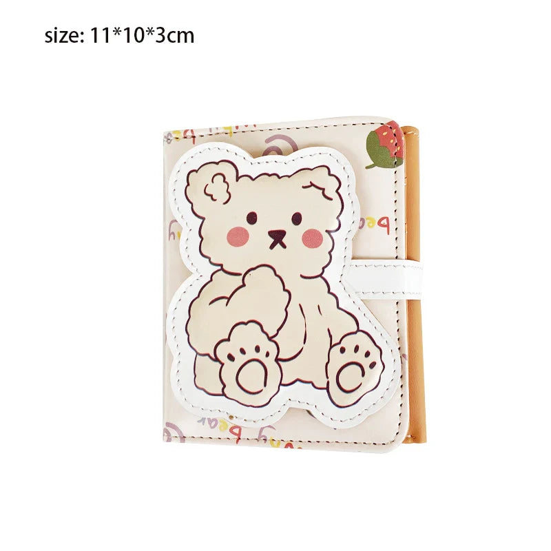 Cute Bear Women’s Wallet — Short Leather Coin Purse, Cartoon Card Holder, Three-Fold Clutch for Students