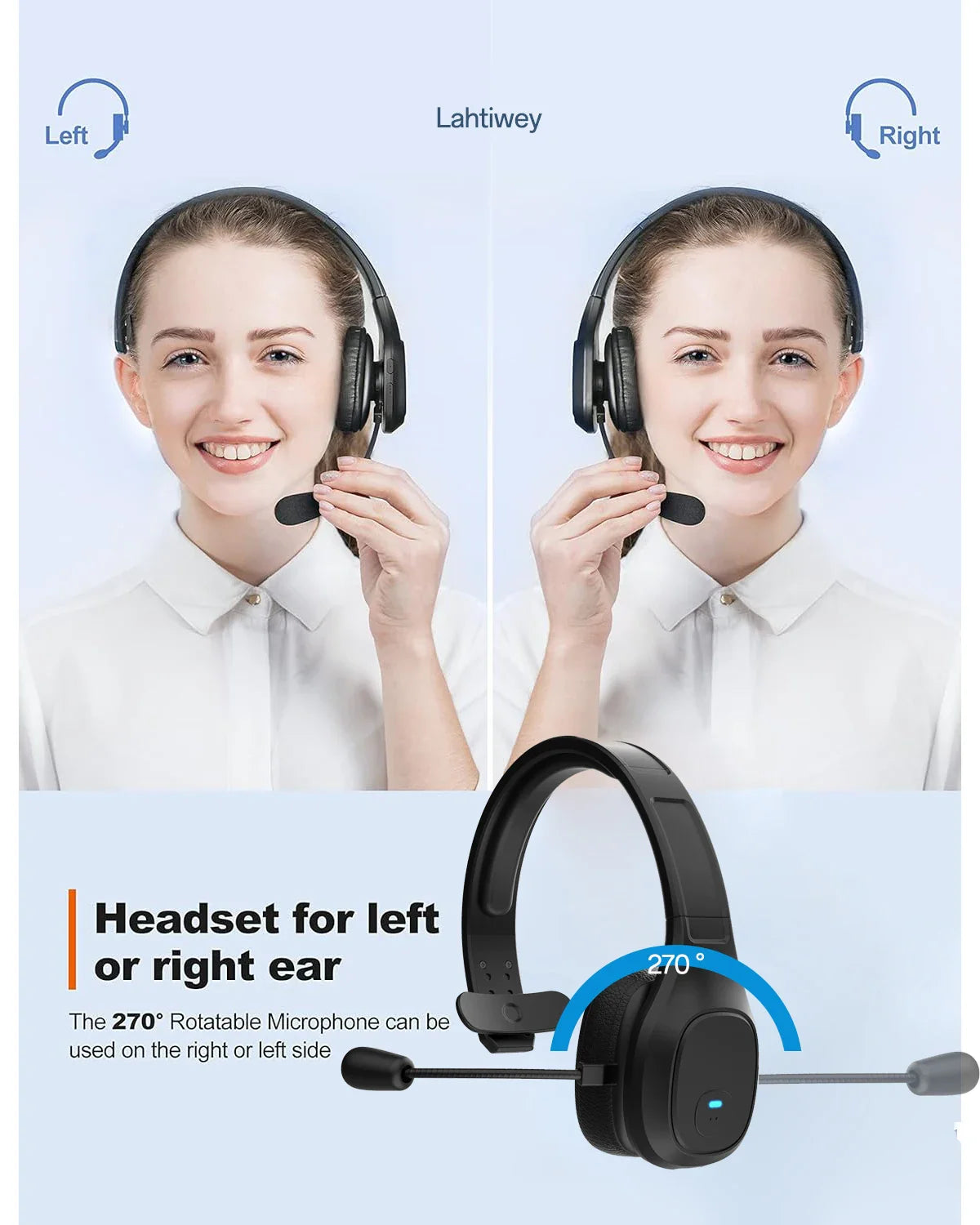 Premium Trucker Bluetooth Headset – Wireless Noise-Canceling Mono Headset with Mic, 30-Hour Talk Time