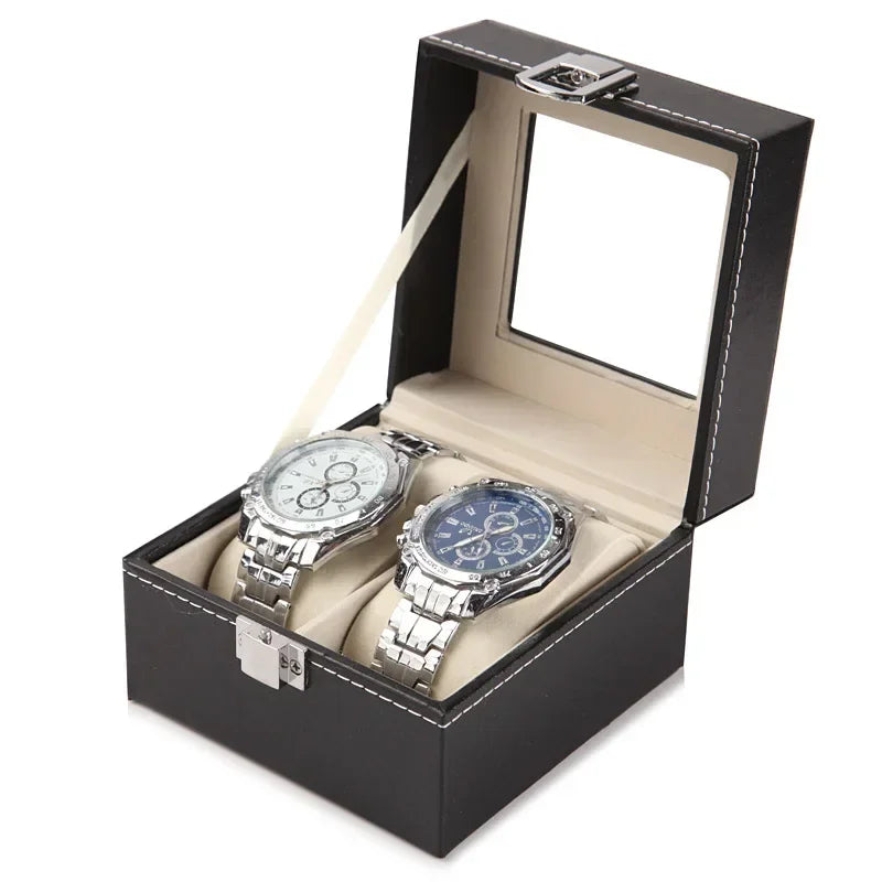PU Leather Watch Display Box — Glass Top Storage Organizer with Slots for Men’s Watches, Perfect Gift