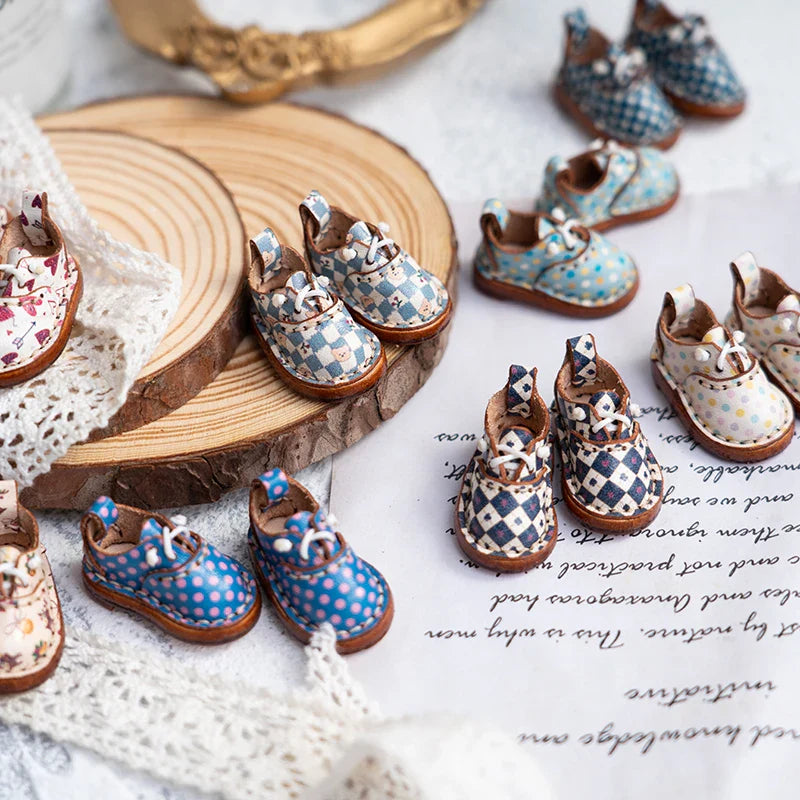 Blythe Baby Mini Cowhide Shoes – Handmade OB22 OB24 UFDOLL Checker Doll Accessories