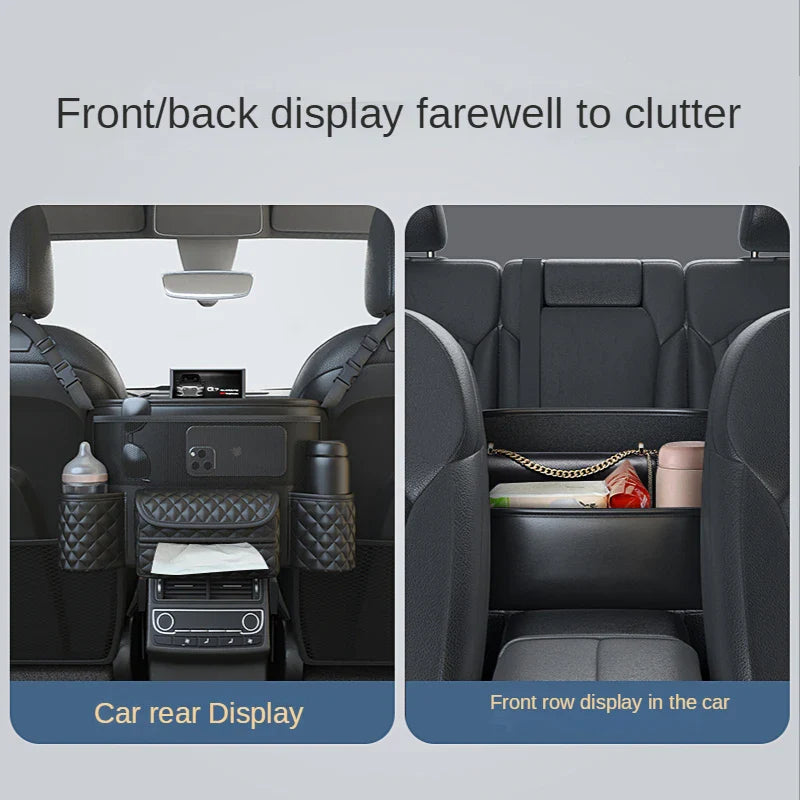 Premium Leather Car Seat Organizer: Luxury Middle Hanger Storage Bag for Auto Handbag, Tissue, Water Cup & More - Seat Gap Storage Solution