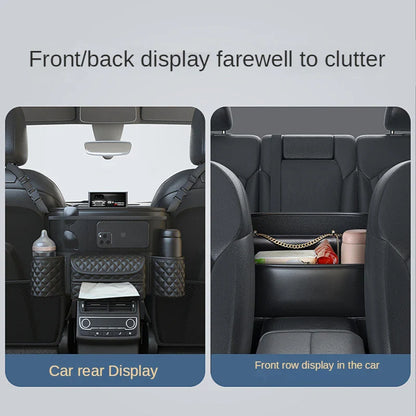 Premium Leather Car Seat Organizer: Luxury Middle Hanger Storage Bag for Auto Handbag, Tissue, Water Cup & More - Seat Gap Storage Solution