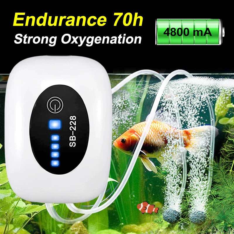 4800mAh USB Aquarium Air Pump - Portable & Ultra Silent Fish Tank Compressor for Indoor/Outdoor Use