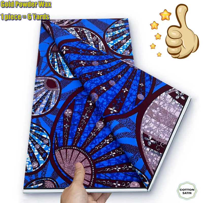Soft Glitter Golden Wax Fabric - 100% Cotton Ankara Flash Gold Print Batik African Fabric for Nigerian Fashion Sewing & Crafting