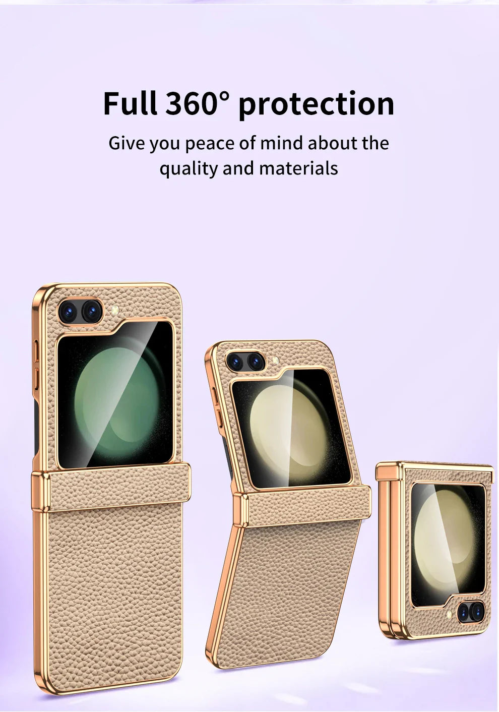 Cowhide Leather Samsung Galaxy Z Flip Case — Luxury Hinge Protection Cover with Tempered Glass for Flip 5/6/7