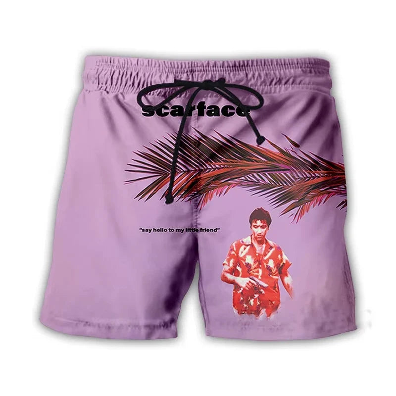 Men’s Scarface 3D Print Swim Shorts - Tony Montana Beach Board Trunks