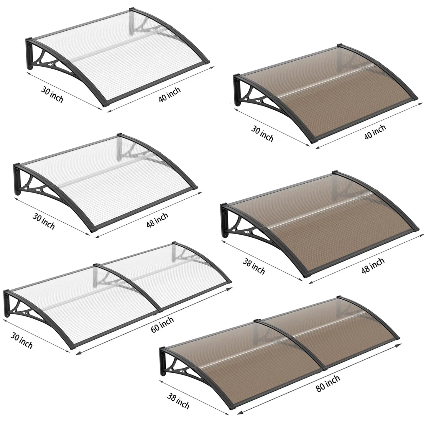 Polycarbonate Outdoor Awning - Waterproof DIY Canopy Roof Cover for Doors, Windows & Patios
