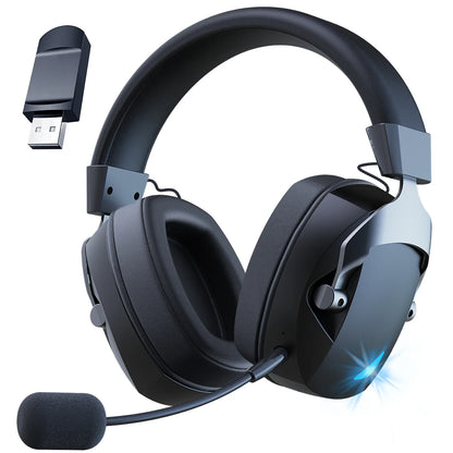 Gaming Headset with Detachable Noise-Cancelling Microphone — 2.4G Bluetooth, USB & 3.5mm Wired 3-Mode Multi-Device Headphones
